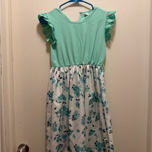 SHEIN Mint Floral Ruffle Sleeve Girls Dress
